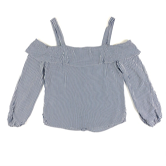 Bebe Navy Blue Striped Cold Shoulder Top - Picture 6 of 11